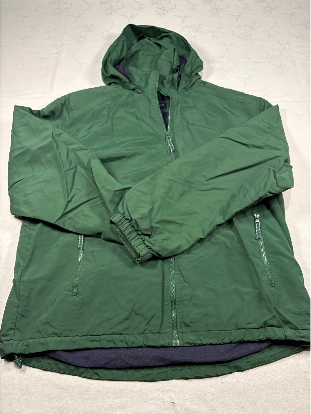 Mens Lands End Fleece Lined Full Zip Rainproof Windbreaker Green Size Large